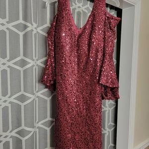 Burgandy sequin dress.